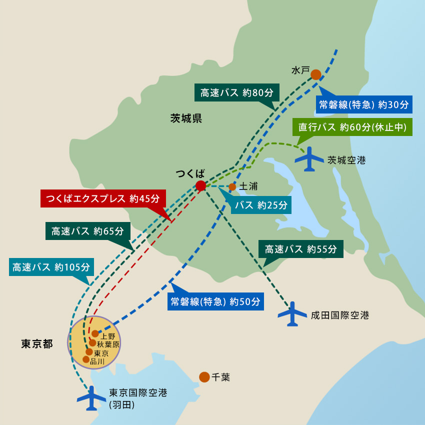 つくば市周辺の広域マップ。
